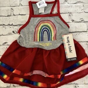 Wag-a-tude Red Rainbow Positivity Dog Dress Size M NWT
